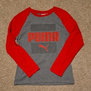 PUMA Kids Long Sleeve Tee in Red and Gray